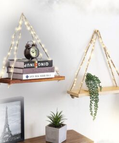 Étagère Lumineuse LED en bois Naturelle avec corde de jute